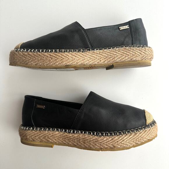 Velez NWT Artisan Jute Detail Slip On Black Leather Espadrilles EU 37 US 6 - Picture 1 of 10